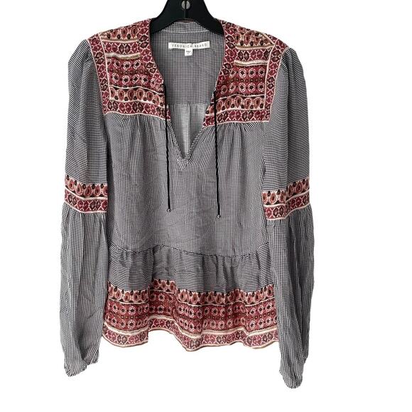 Veronica Beard Rosie Silk Gingham Paisley Blouse black size 6 boho - Picture 3 of 10